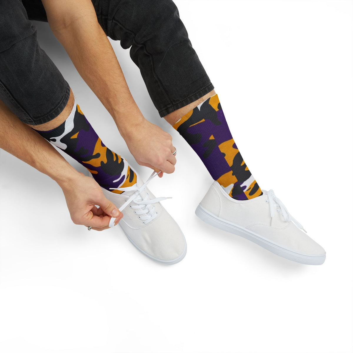 Copy of Captain Camotoez, Red Orange Camo Bay Drip Sublimation Socks — Bold Camouflage Athletic Crew Socks
