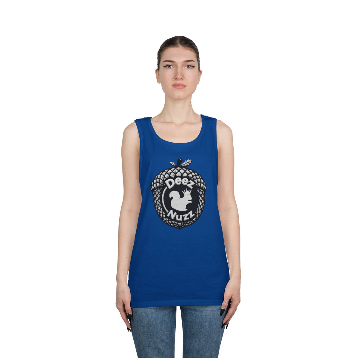 ‘Deez Nuzz’  Vintage White/Black Crest Funny Graphic Tank Top