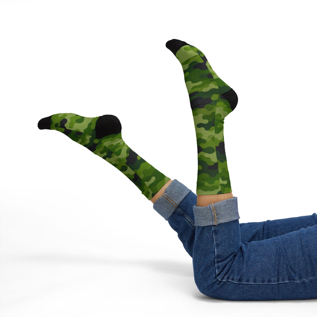 Granny Smith Green and Lime Crew Socks  by Camotoez Tranquil Tread Camouflage Freedom Socks