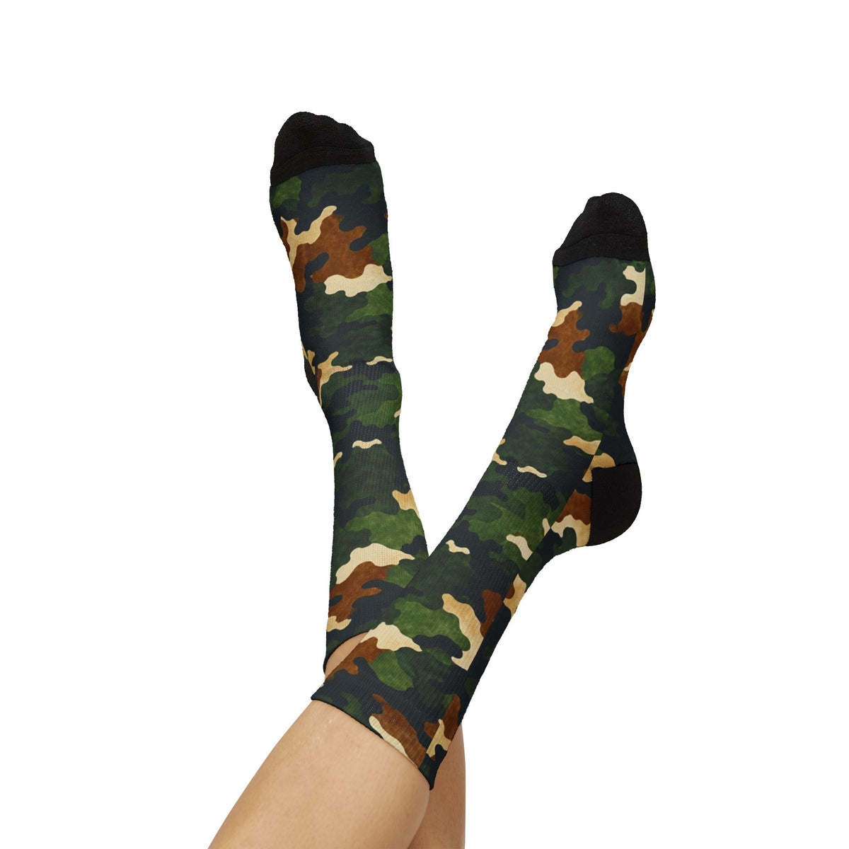 Terra Brown and Verdant Green Crew Socks by Camotoez FeralWood ForestCamo Crew