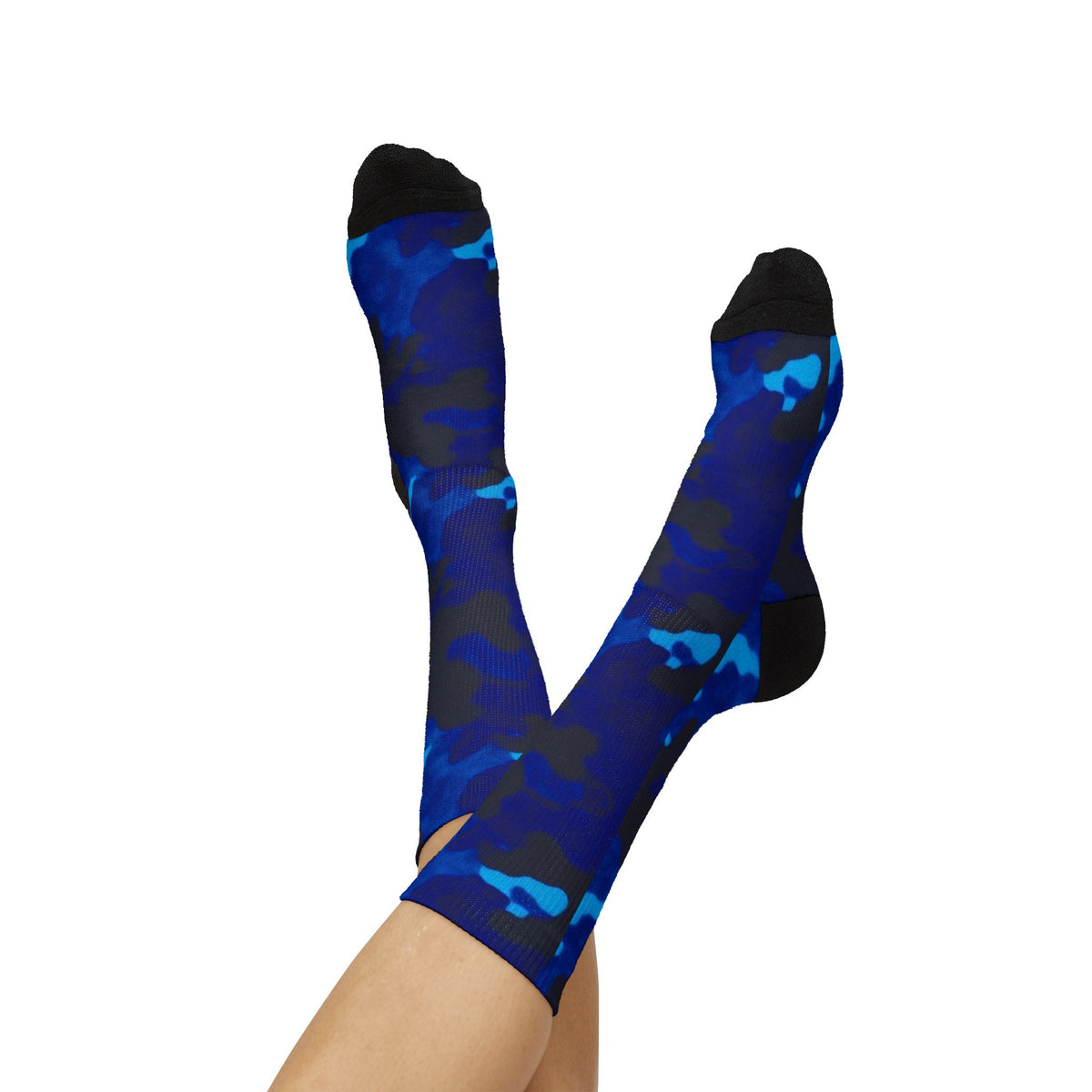Midnight Obsidian and Aquatic Awe Camouflage Crew Socks by Camotoez Deep Azure Camo Crew | Blend In But Stand Out Edition | More Mercy For Yor Soles Teal Crew Socks by Camotoez Deep Azure Camo Crew