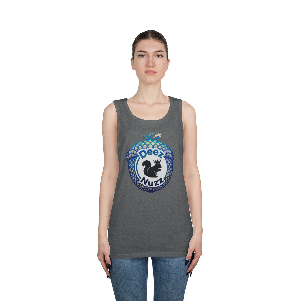 'Deez Nuzz' Black/Blue Acorn Funny Squirrel Graphic Tank Top