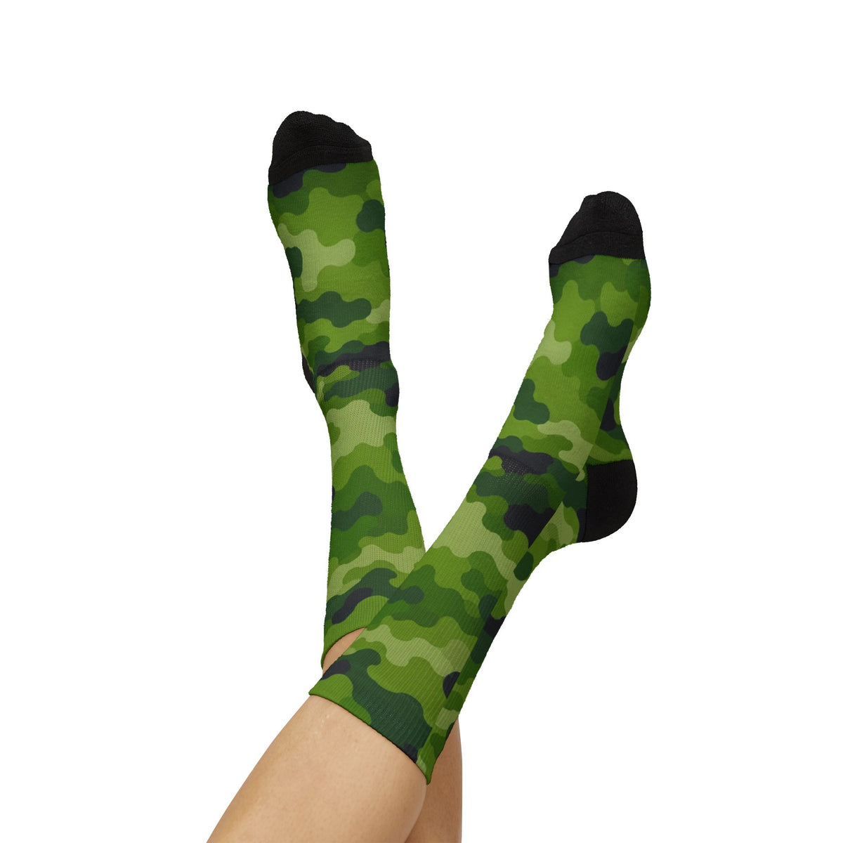 Granny Smith Green and Lime Crew Socks  by Camotoez Tranquil Tread Camouflage Freedom Socks