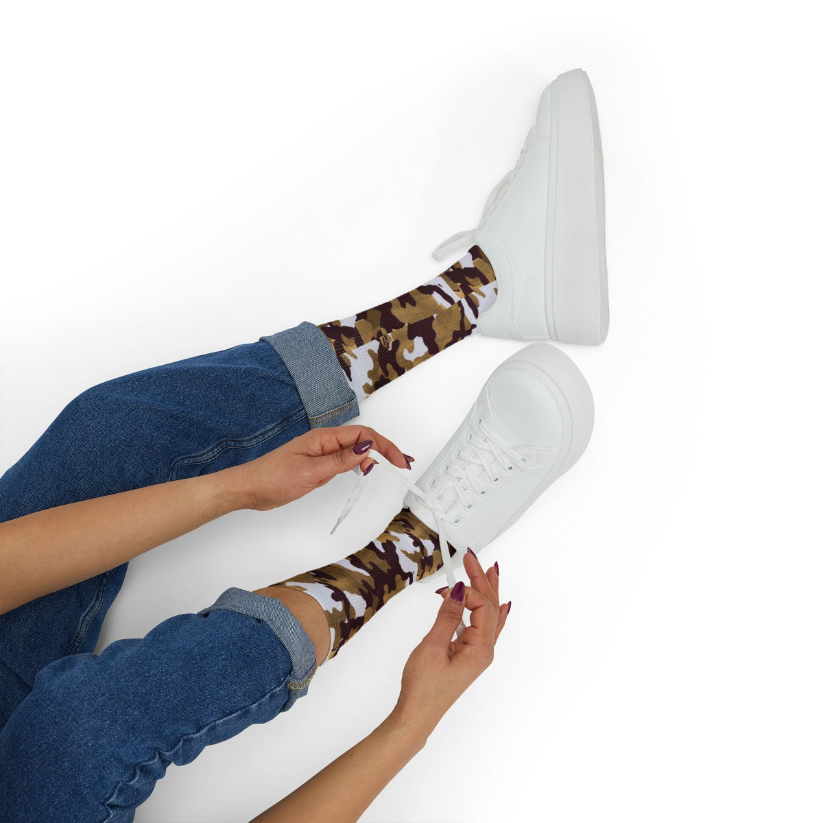White,Garnet and Gold Gips l Camouflage Crew Socks by Camotoez