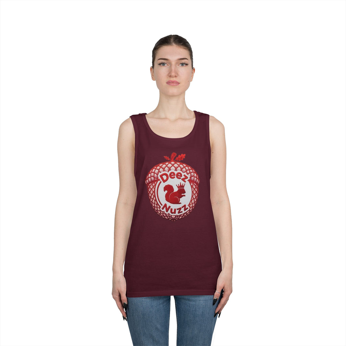 Copy of  'Deez Nuzz' Red Acorn Funny Squirrel Graphic Tank Top