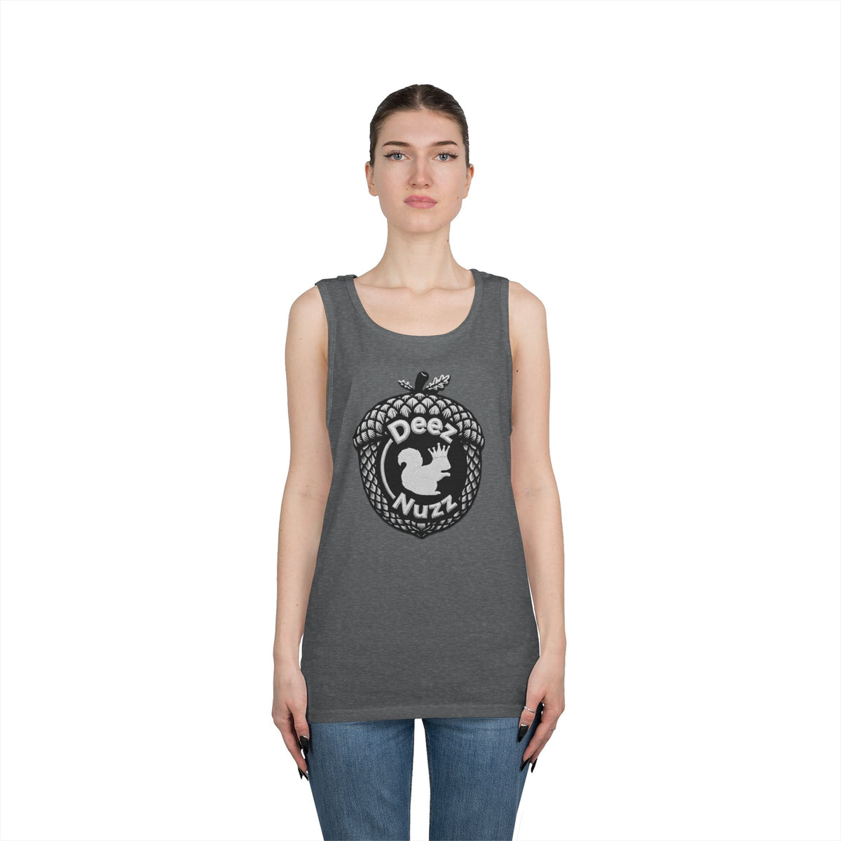 ‘Deez Nuzz’  Vintage White/Black Crest Funny Graphic Tank Top