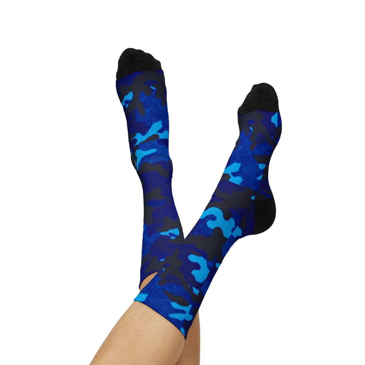 Midnight Obsidian and Aquatic Awe Camouflage Crew Socks by Camotoez Deep Azure Camo Crew | Blend In But Stand Out Edition | More Mercy For Yor Soles Teal Crew Socks by Camotoez Deep Azure Camo Crew
