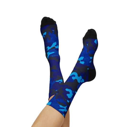 Midnight Obsidian and Aquatic Awe Camouflage Crew Socks by Camotoez Deep Azure Camo Crew | Blend In But Stand Out Edition | More Mercy For Yor Soles Teal Crew Socks by Camotoez Deep Azure Camo Crew