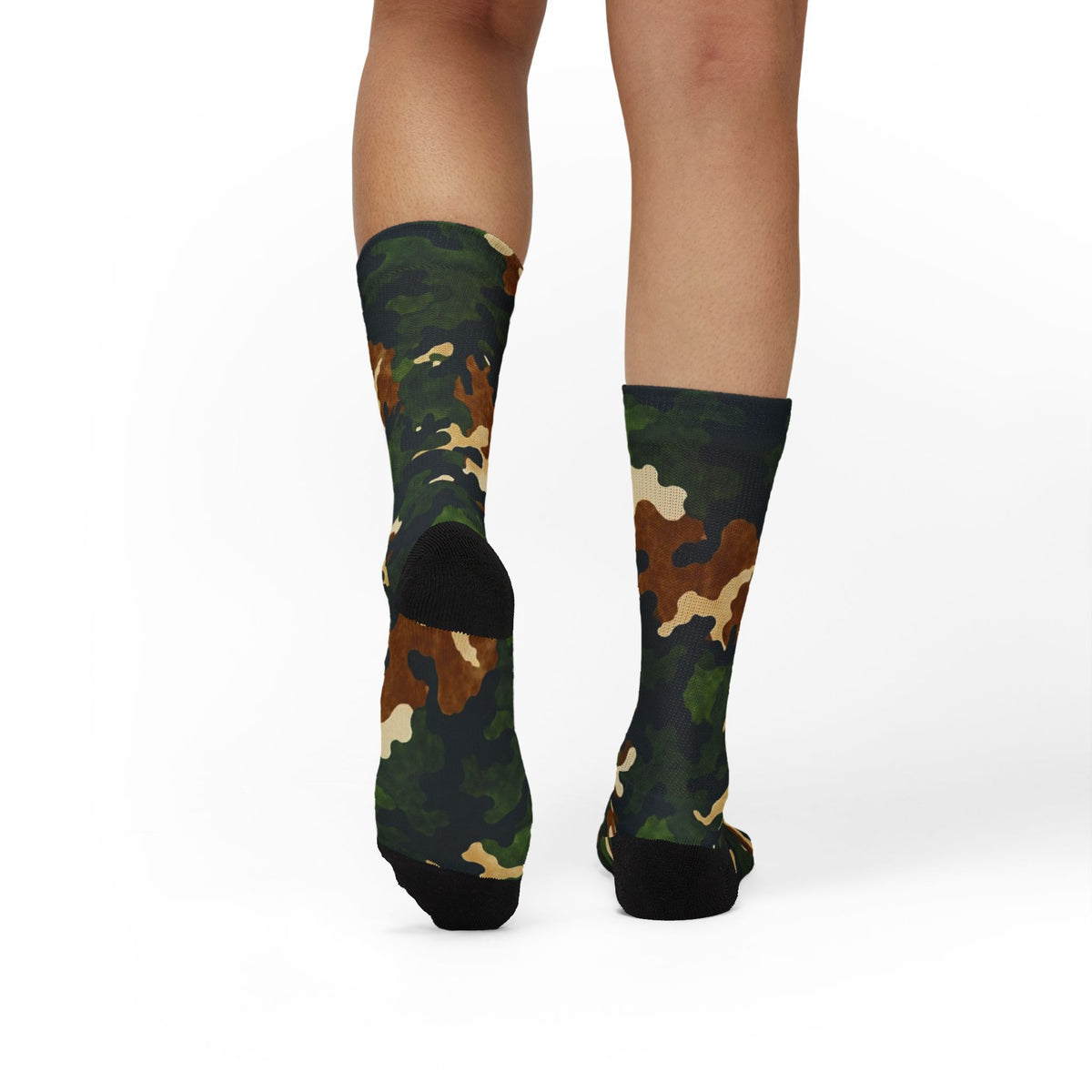 Terra Brown and Verdant Green Crew Socks by Camotoez FeralWood ForestCamo Crew