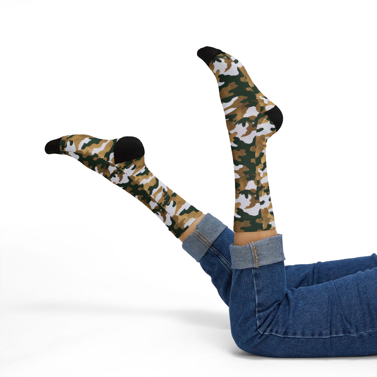 White, Green and Gold Pubs l Camouflage Crew Socks by Camotoez