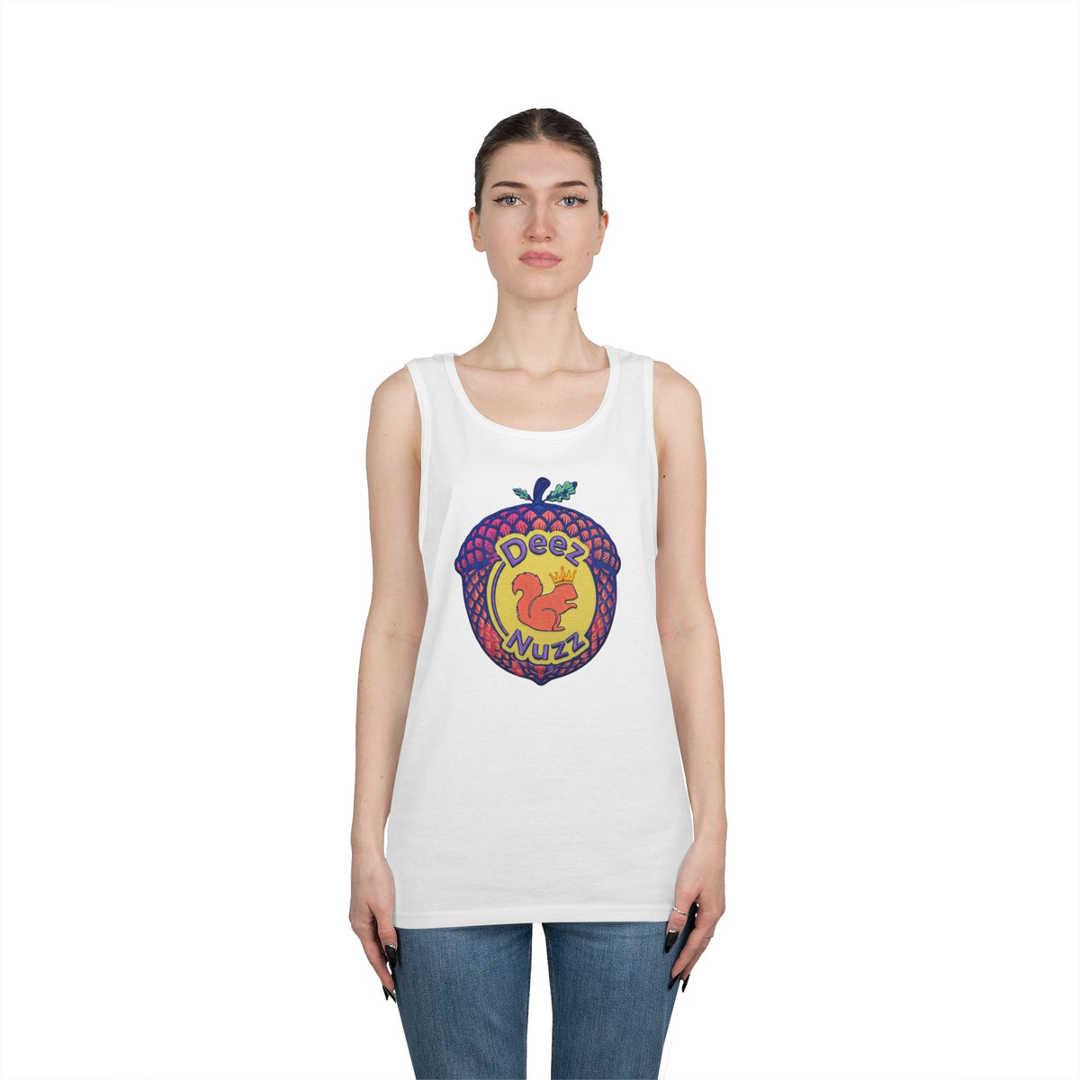 'Deez Nuzz' Pink Acorn Funny Squirrel Graphic Tank Top