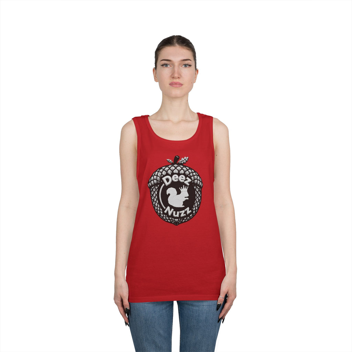‘Deez Nuzz’  Vintage White/Black Crest Funny Graphic Tank Top