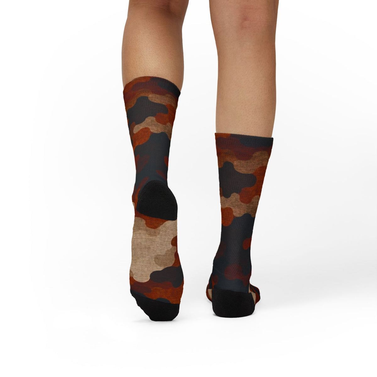 Burnt Sienna and  Deep Expresso Crew Socks by Camotoez Catch My Dust Alpine Camo Socks