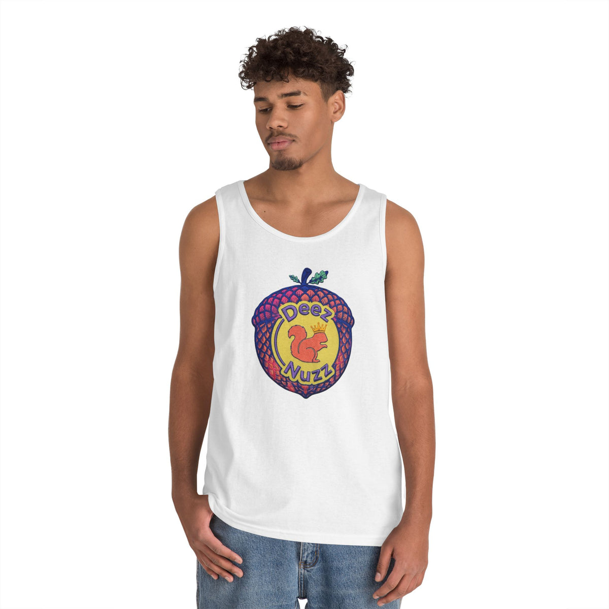 'Deez Nuzz' Pink Acorn Funny Squirrel Graphic Tank Top