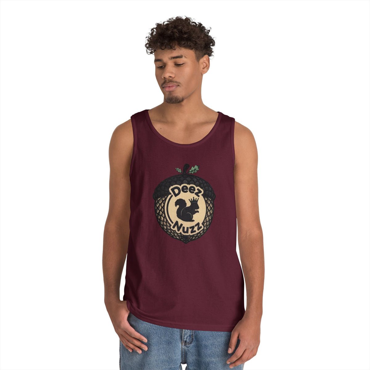 ‘Deez Nuzz’  Vintage Black/Tan Crest Funny Graphic Tank Top
