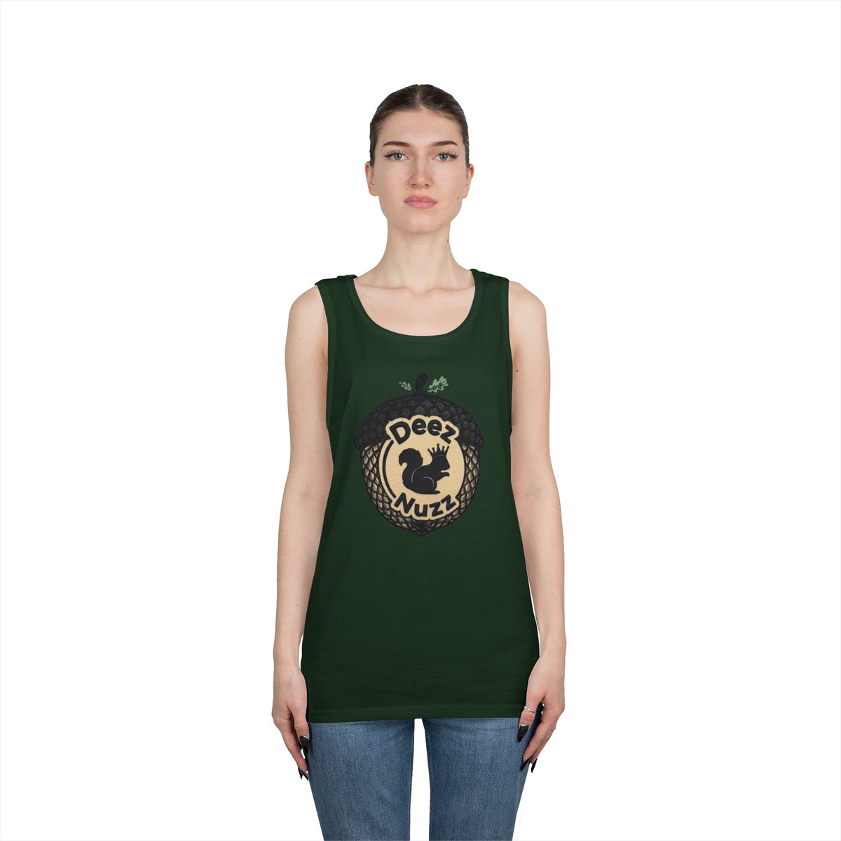 ‘Deez Nuzz’  Vintage Black/Tan Crest Funny Graphic Tank Top