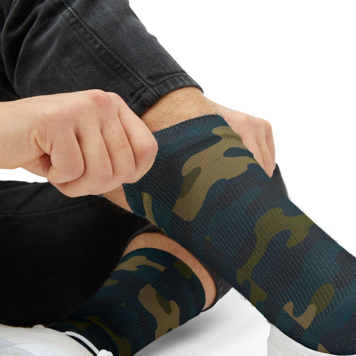 Transformative Teal and Mossy Green Crew Socks by Camotoez The Abyssal Forest Crew