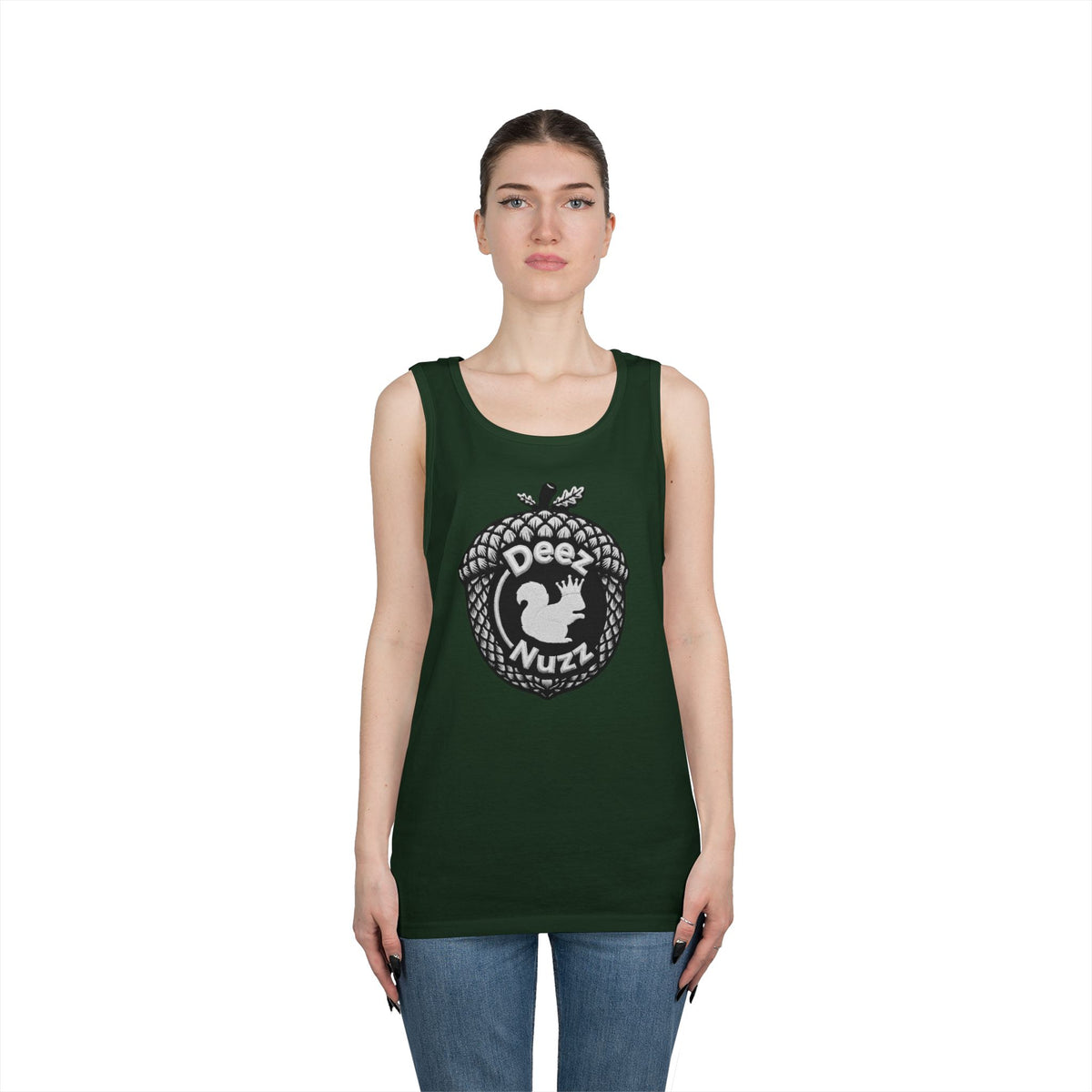 ‘Deez Nuzz’  Vintage White/Black Crest Funny Graphic Tank Top