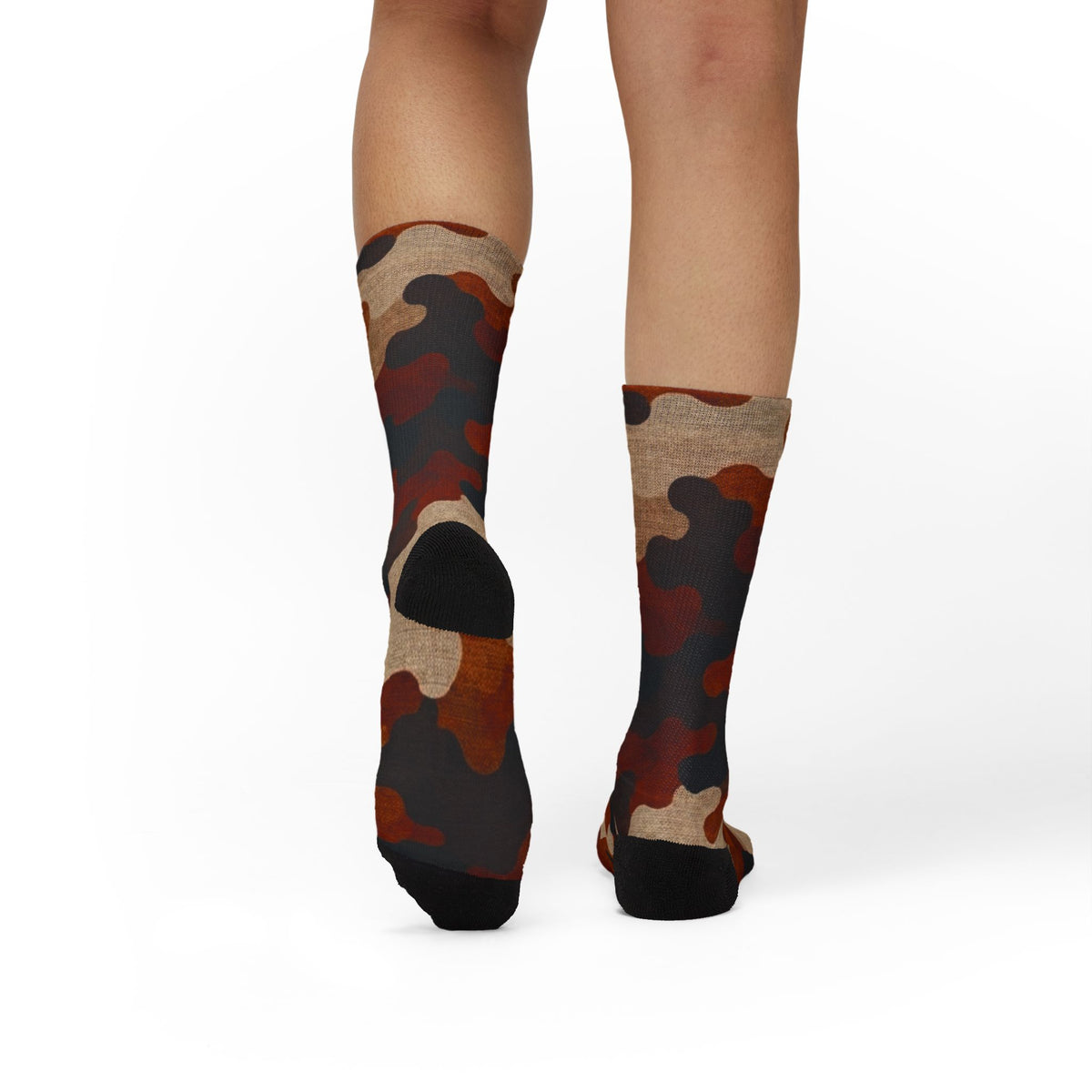 Burnt Sienna and  Deep Expresso Crew Socks by Camotoez Catch My Dust Alpine Camo Socks