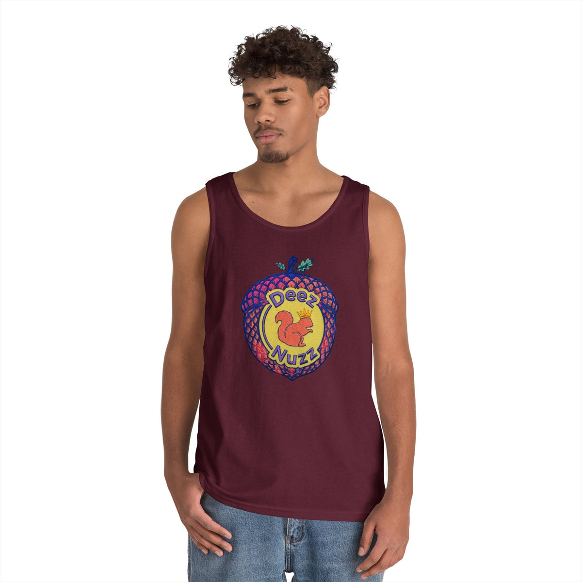 'Deez Nuzz' Pink Acorn Funny Squirrel Graphic Tank Top