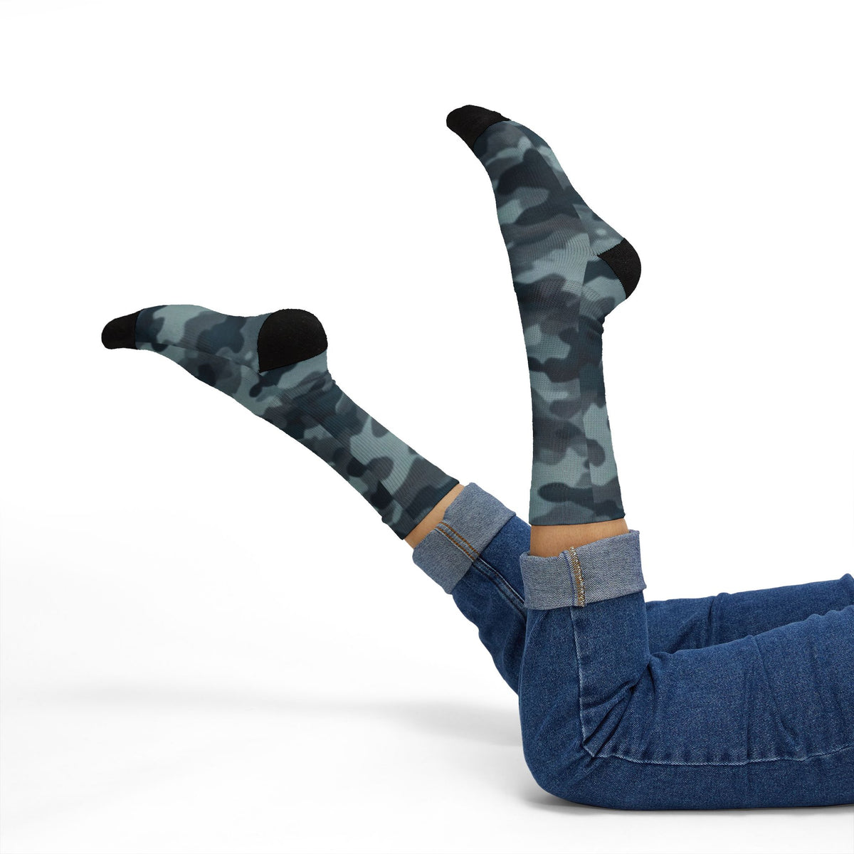 Shadowy Slate and Digital Navy Blue  Crew Socks by Camotoez The Blue Monster Protocol