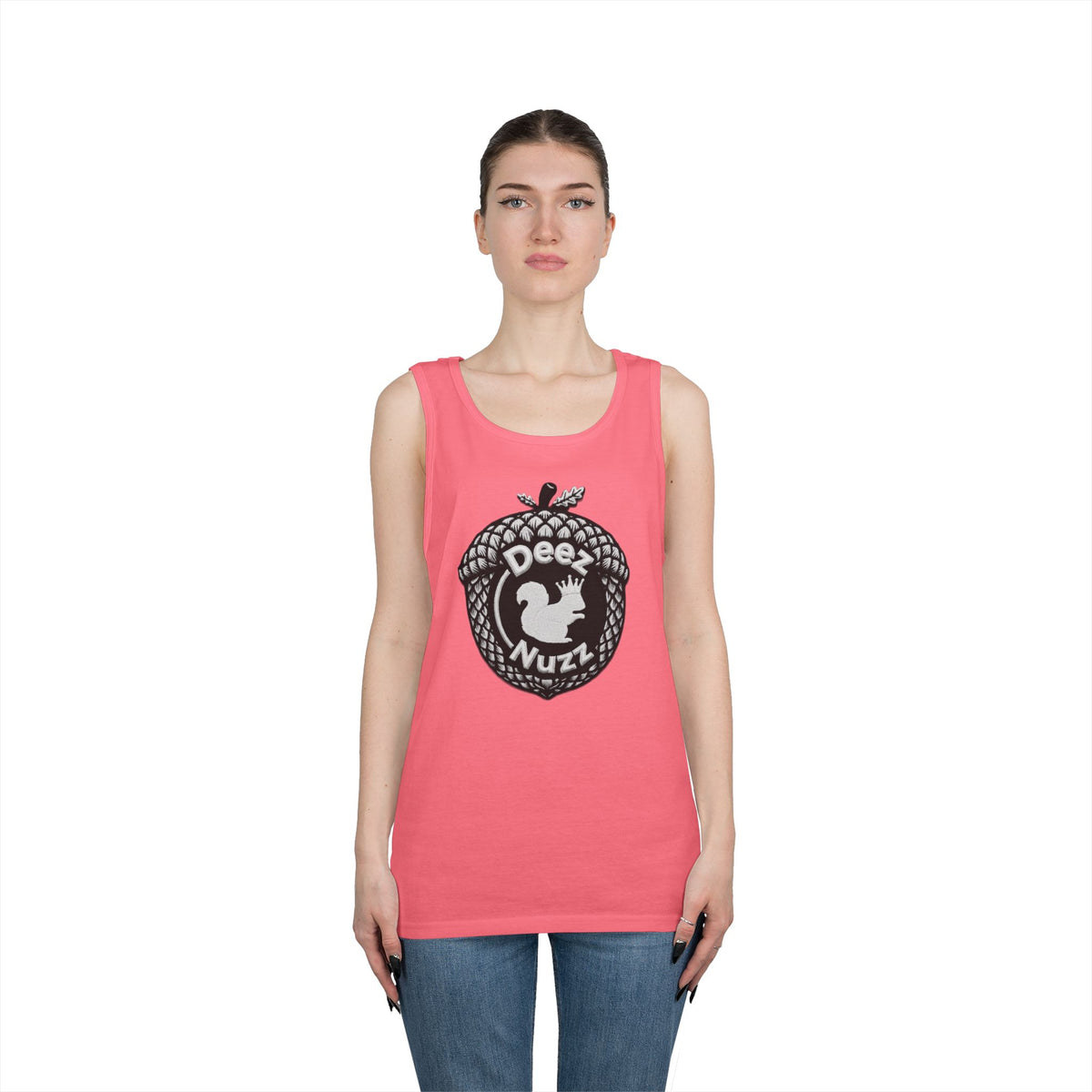 ‘Deez Nuzz’  Vintage White/Black Crest Funny Graphic Tank Top