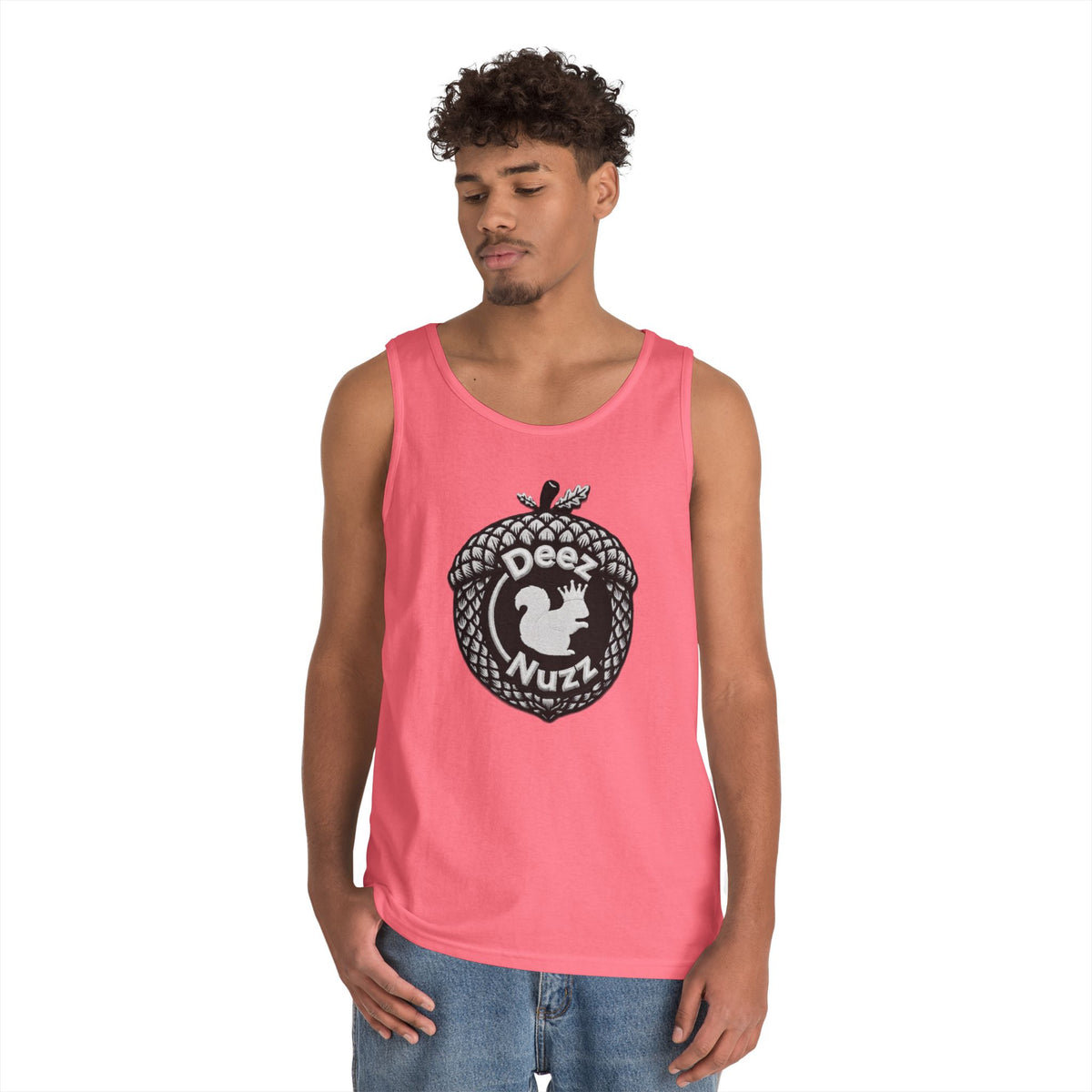 ‘Deez Nuzz’  Vintage White/Black Crest Funny Graphic Tank Top