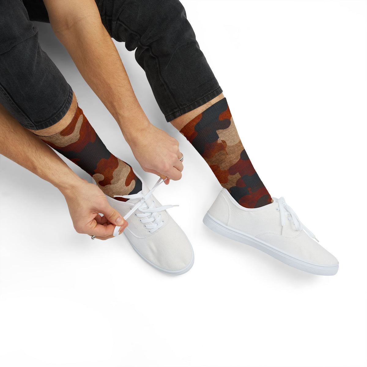 Burnt Sienna and  Deep Expresso Crew Socks by Camotoez Catch My Dust Alpine Camo Socks
