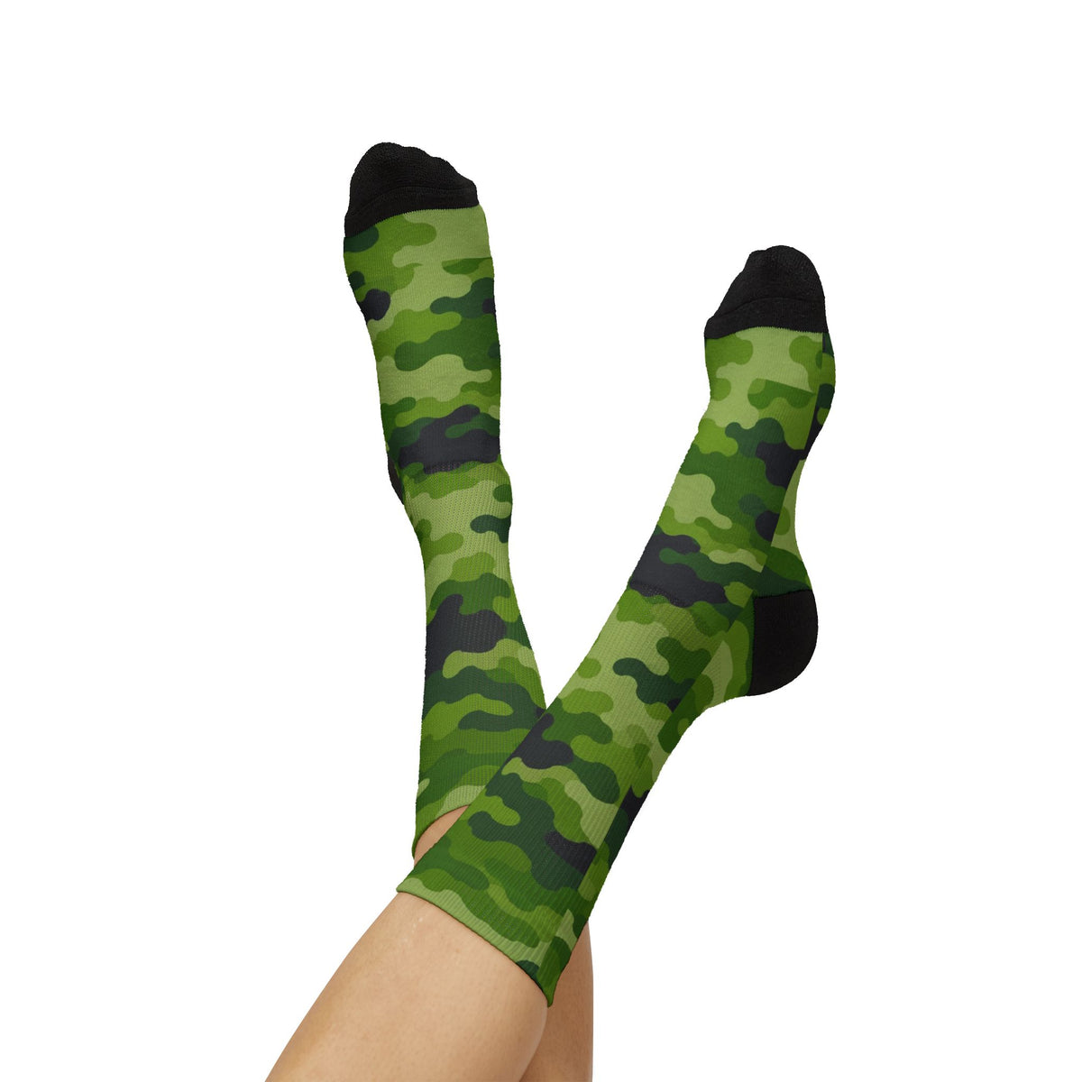 Granny Smith Green and Lime Crew Socks  by Camotoez Tranquil Tread Camouflage Freedom Socks