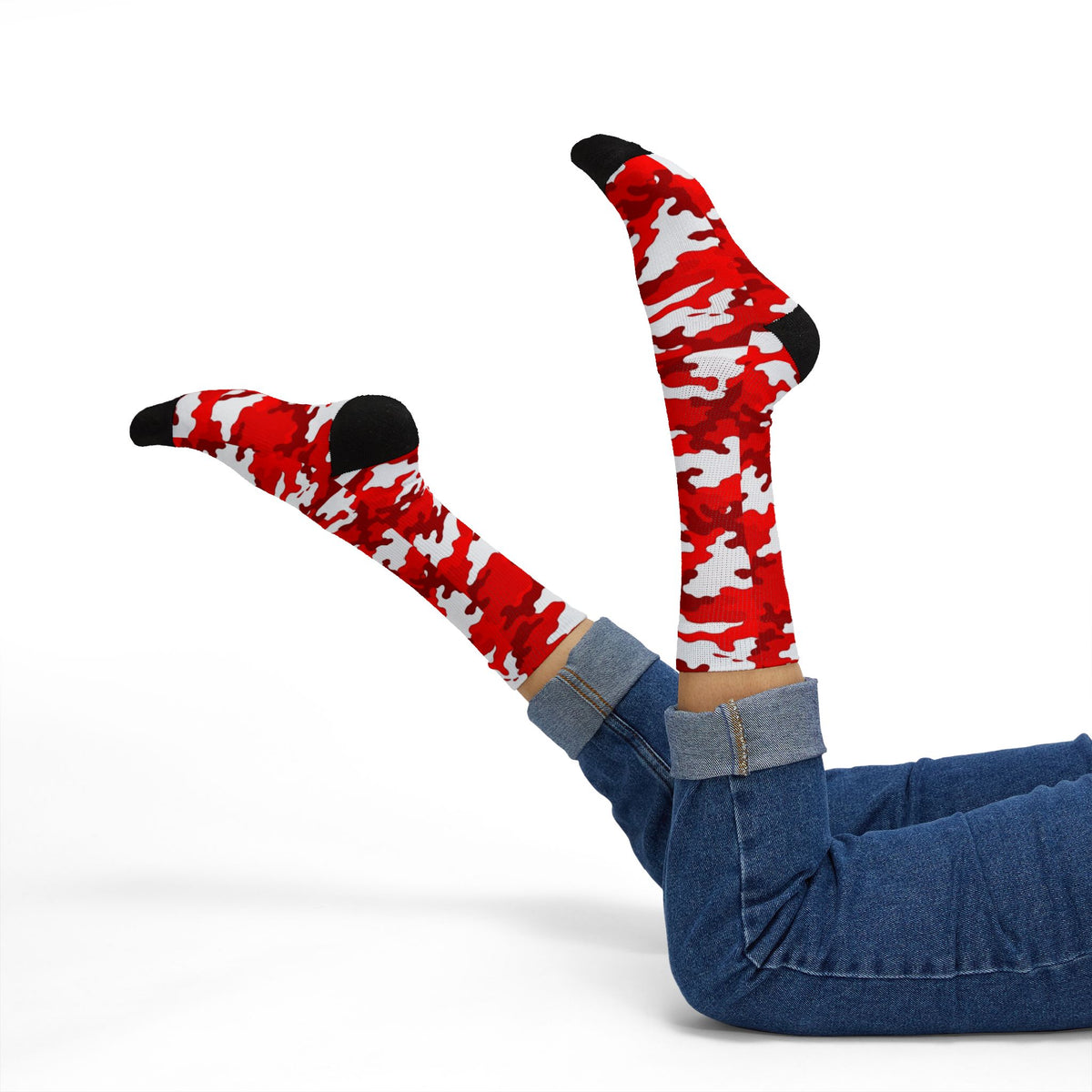 Radiant Crimson and Obsidian Anchor Camouflage Crew Socks by Camotoez Crimson Pulse Camo Crew | Blend In But Stand Out Edition | More Mercy For Your Sole
