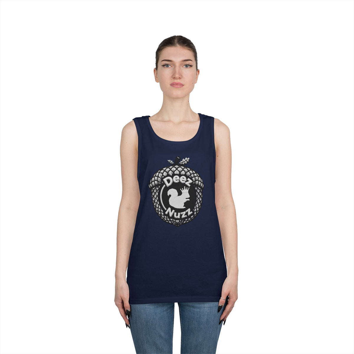 ‘Deez Nuzz’  Vintage White/Black Crest Funny Graphic Tank Top