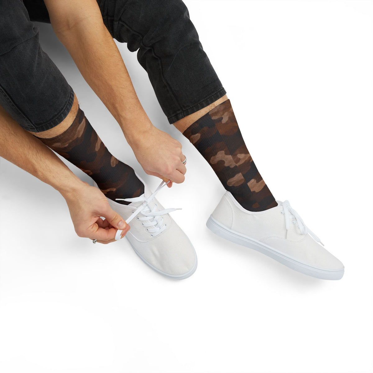 Cocoa Beans Powder Brown  and Expresso Camouflage Crew Socks by Camotoez Feral Sequoia Drift