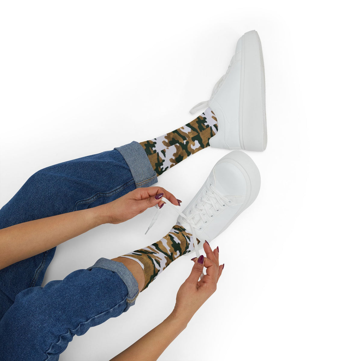 White, Green and Gold Pubs l Camouflage Crew Socks by Camotoez