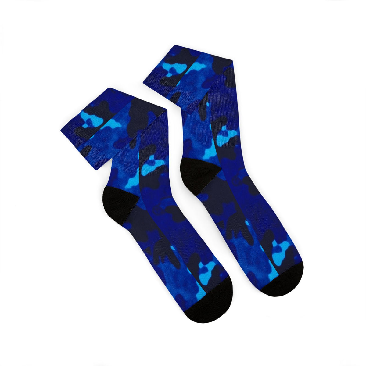 Midnight Obsidian and Aquatic Awe Camouflage Crew Socks by Camotoez Deep Azure Camo Crew | Blend In But Stand Out Edition | More Mercy For Yor Soles Teal Crew Socks by Camotoez Deep Azure Camo Crew