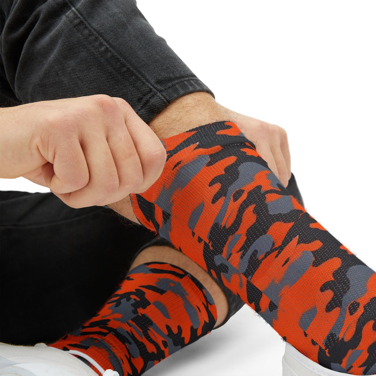 Pewter Orange and Black  Hi Seas l Camouflage Crew Socksby Camotoez