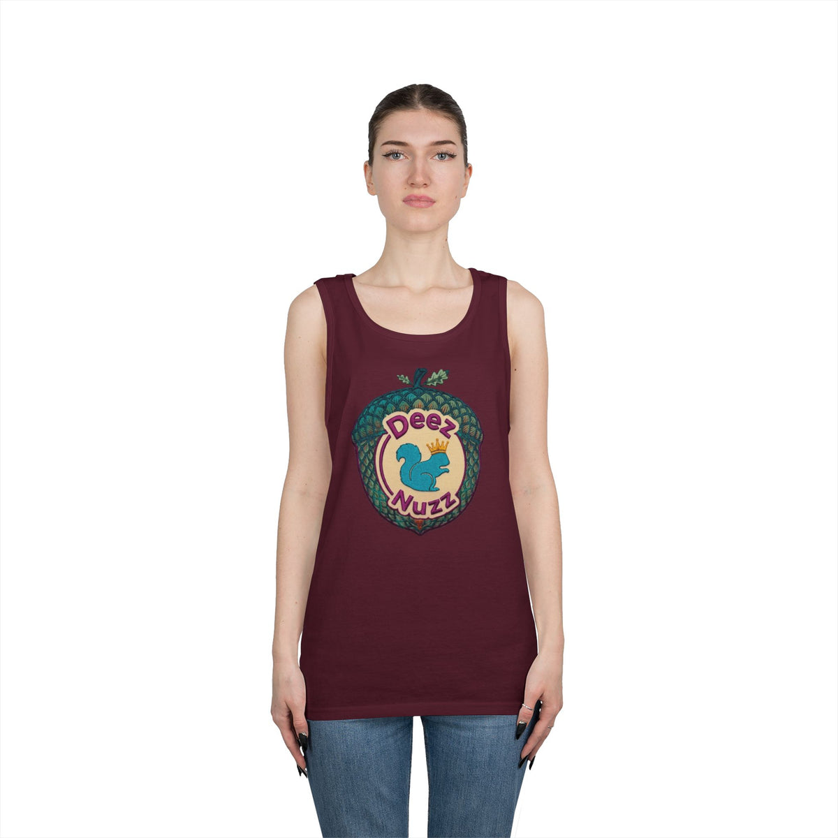 'Deez Nuzz' Purple Acorn Funny Squirrel Graphic Tank Top