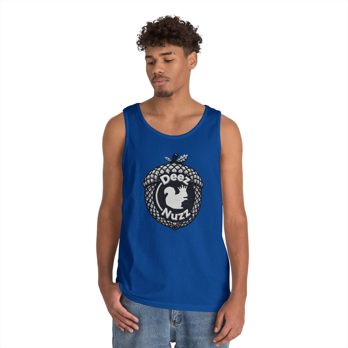 ‘Deez Nuzz’  Vintage White/Black Crest Funny Graphic Tank Top