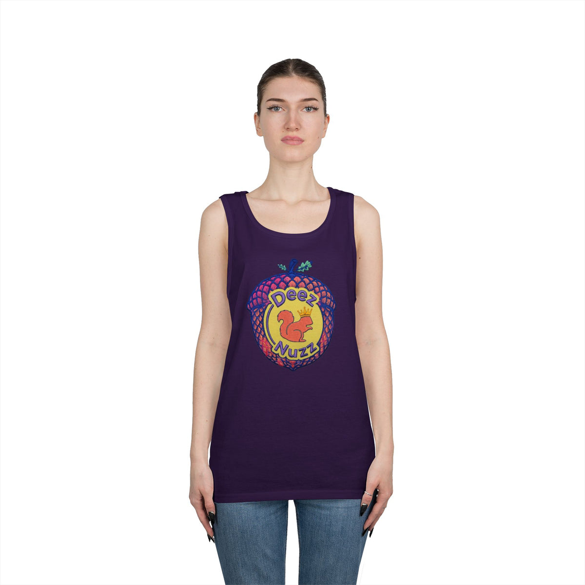 'Deez Nuzz' Pink Acorn Funny Squirrel Graphic Tank Top