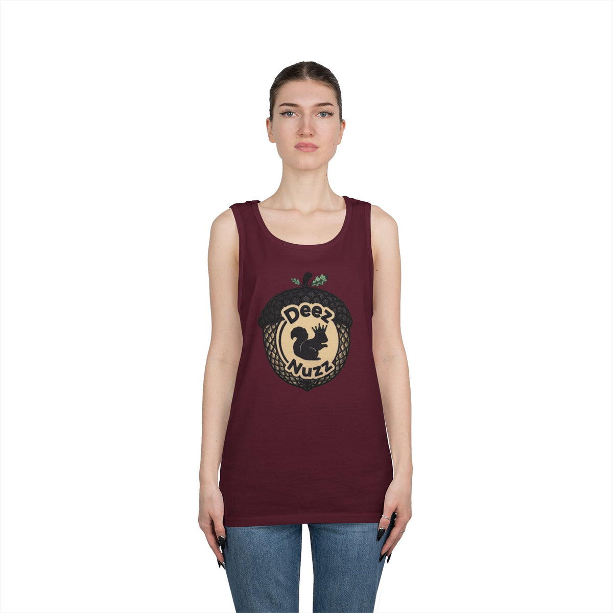 ‘Deez Nuzz’  Vintage Black/Tan Crest Funny Graphic Tank Top