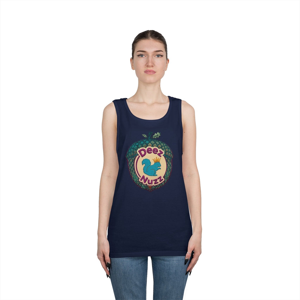 'Deez Nuzz' Purple Acorn Funny Squirrel Graphic Tank Top