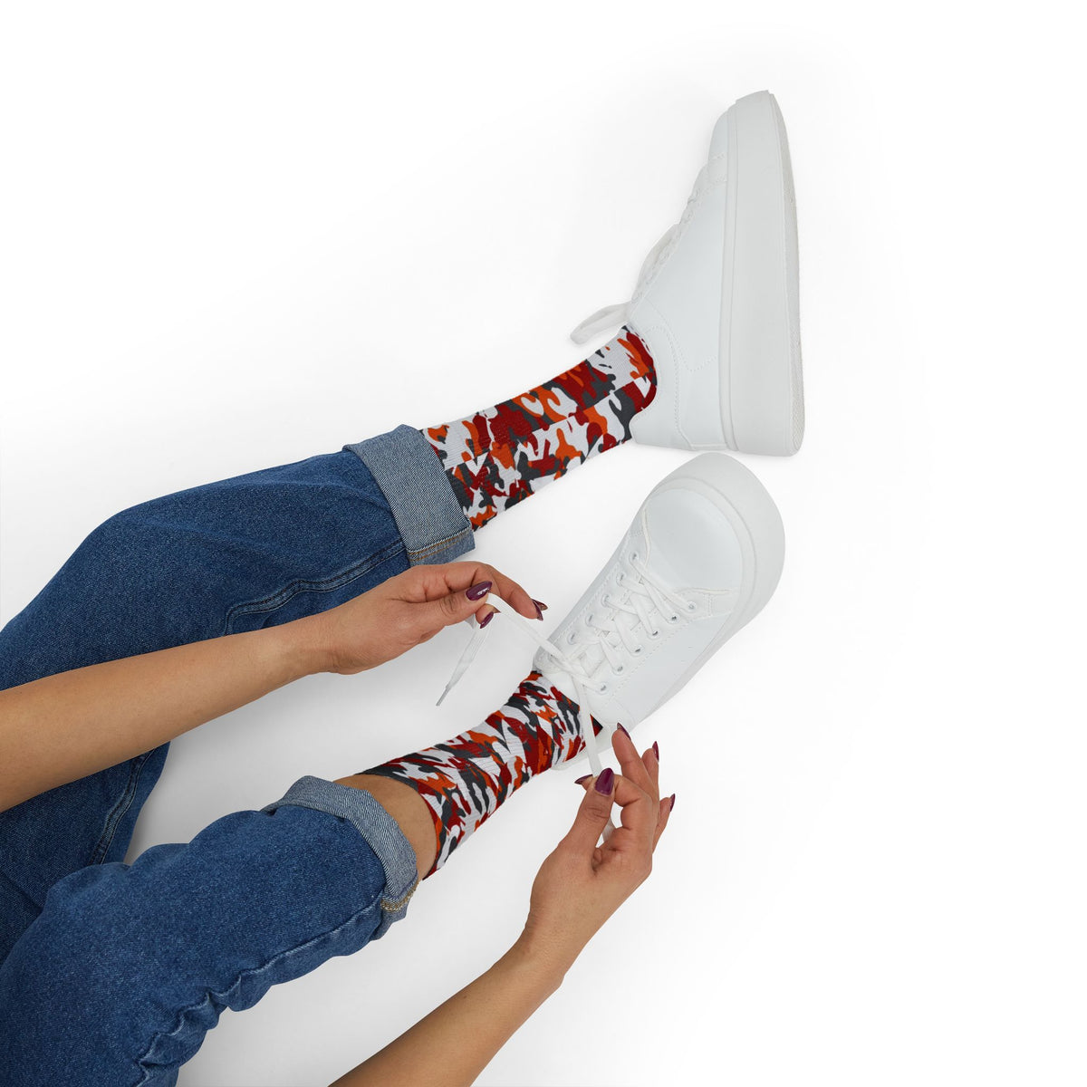 Tampa Bay Vibe Red Orange Camo Sublimation Socks — Unisex Military Print Crew Socks