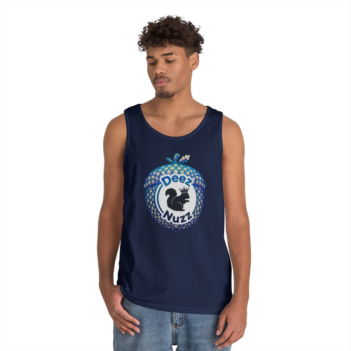 'Deez Nuzz' Black/Blue Acorn Funny Squirrel Graphic Tank Top