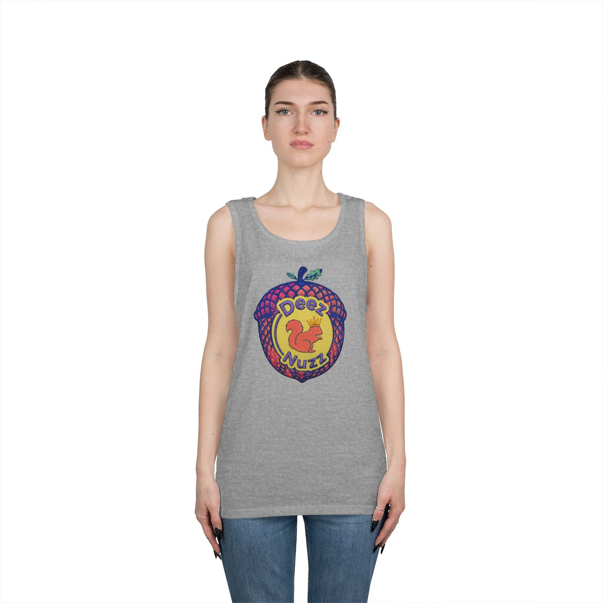 'Deez Nuzz' Pink Acorn Funny Squirrel Graphic Tank Top