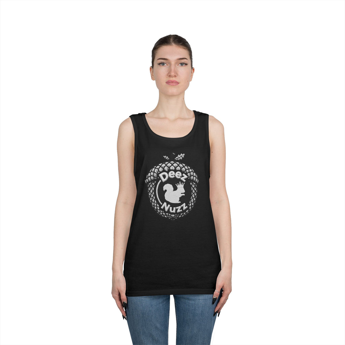 ‘Deez Nuzz’  Vintage White/Black Crest Funny Graphic Tank Top