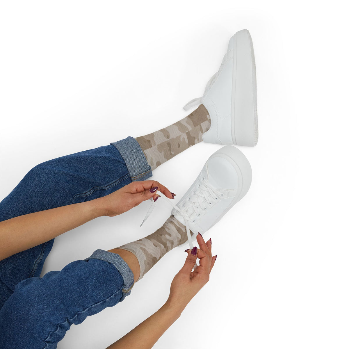 Natural Linen and Cloud Dance Crew Socks by Camotoez Neutral Blend Battle Dress
