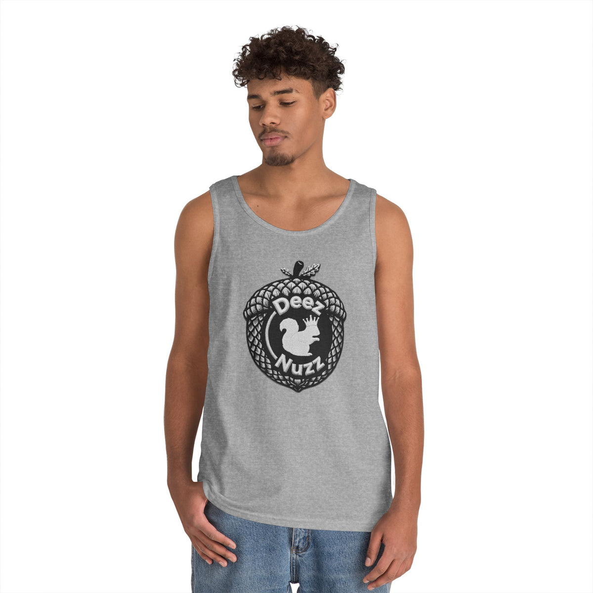 ‘Deez Nuzz’  Vintage White/Black Crest Funny Graphic Tank Top