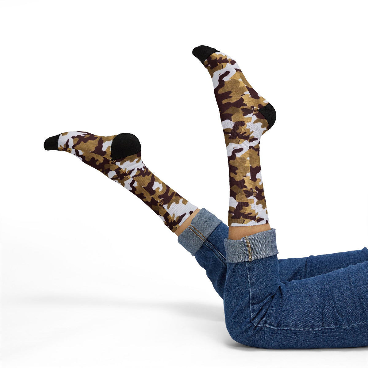 White,Garnet and Gold Gips l Camouflage Crew Socks by Camotoez