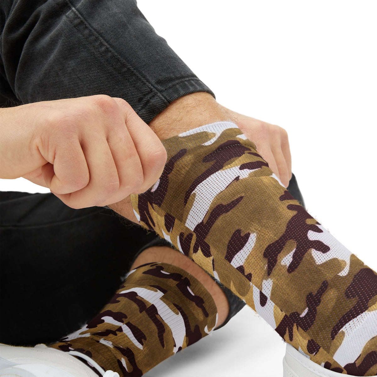 White,Garnet and Gold Gips l Camouflage Crew Socks by Camotoez